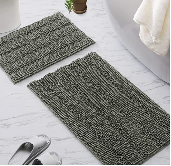 Soft grey furry bathroom mat